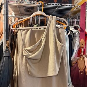 Banana Republic Beige Ribbed One-Shoulder Top